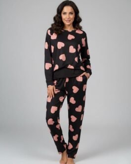 Γυναικεία Πυτζάμα Βαμβακερή με Καρδιές