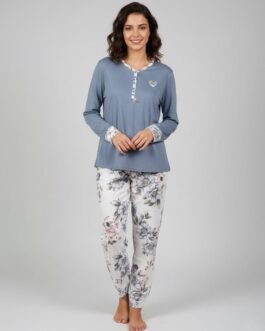Γυναικεία Πυτζάμα Βαμβακερή σε Μπλε