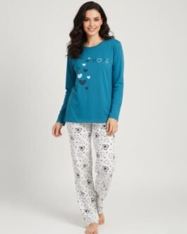 Γυναικεία Πυτζάμα Βαμβακερή Μπλε