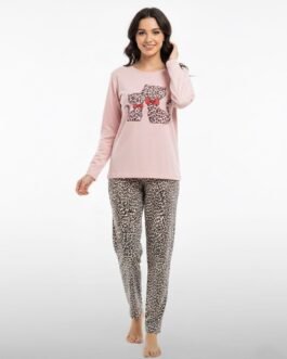 Γυναικεία Πυτζάμα Βαμβακερή Λεοπάρ με Γατάκια