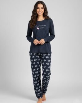 Γυναικεία Πυτζάμα Βαμβακερή σε Μαύρο Χρώμα